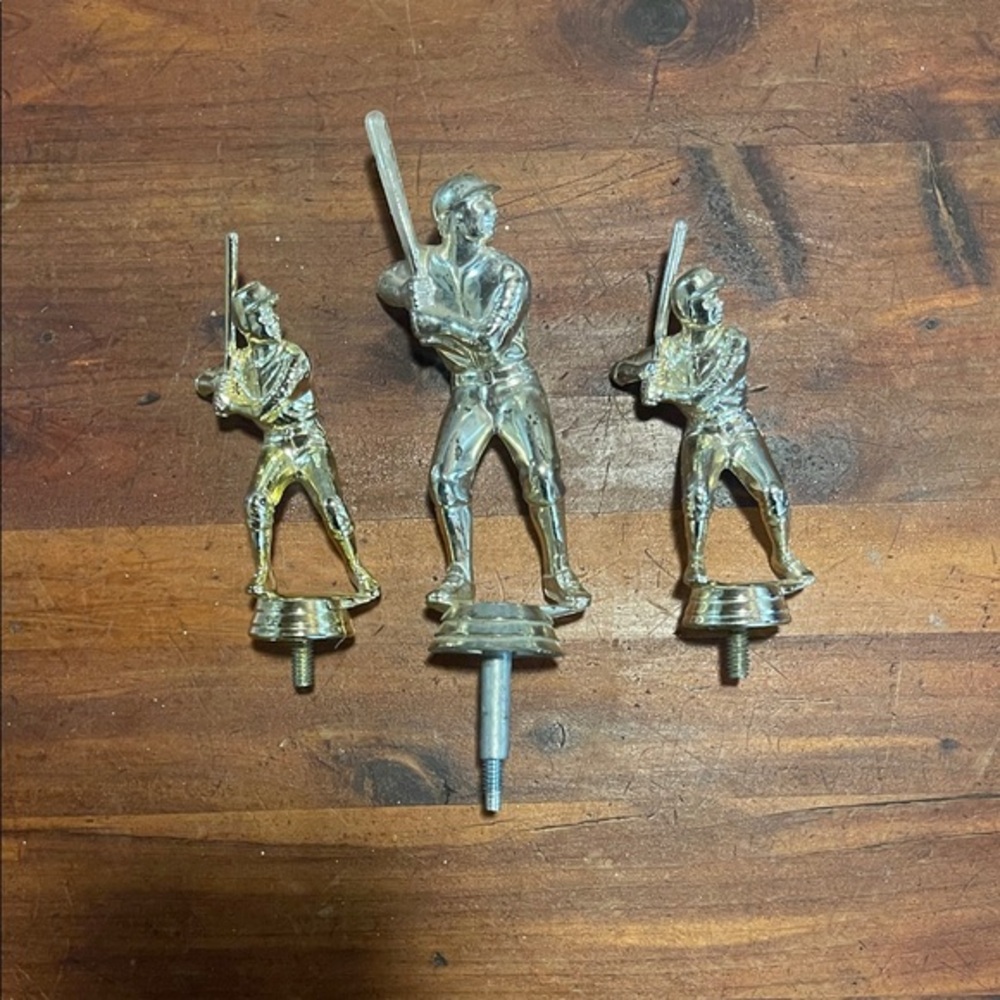 3 Gold/Silverish Baseball Player Vintage Trophy Tops